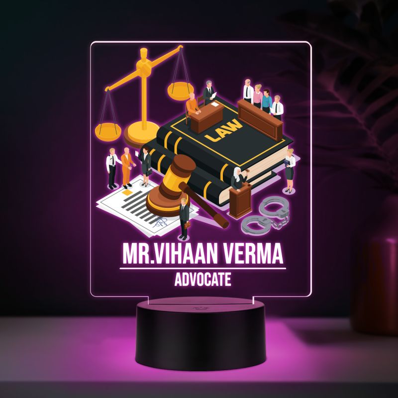 Personalized Advocate LED Night Lamp with Automatic Color Changing Light Law Theme Acrylic Light for Lawyer Office Desk Decor & Gift for Advocate & Lawyer